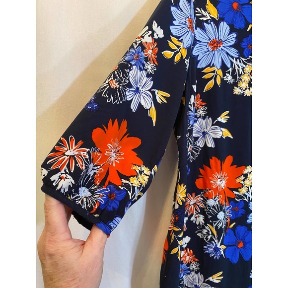Old Navy Shift Dress LARGE PETITE Long Sleeves Navy Floral NEW - Picture 4 of 7